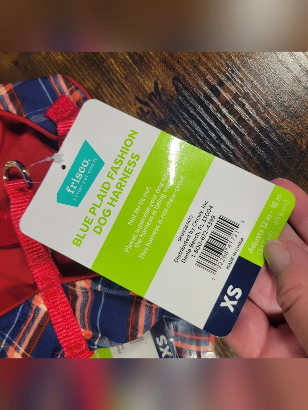 Frisco xs dog harness Plaid Blue & Red Fashion Harness -